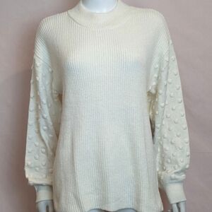 CeCe Antique White Volume Sleeve High Neck Sweater size Large
